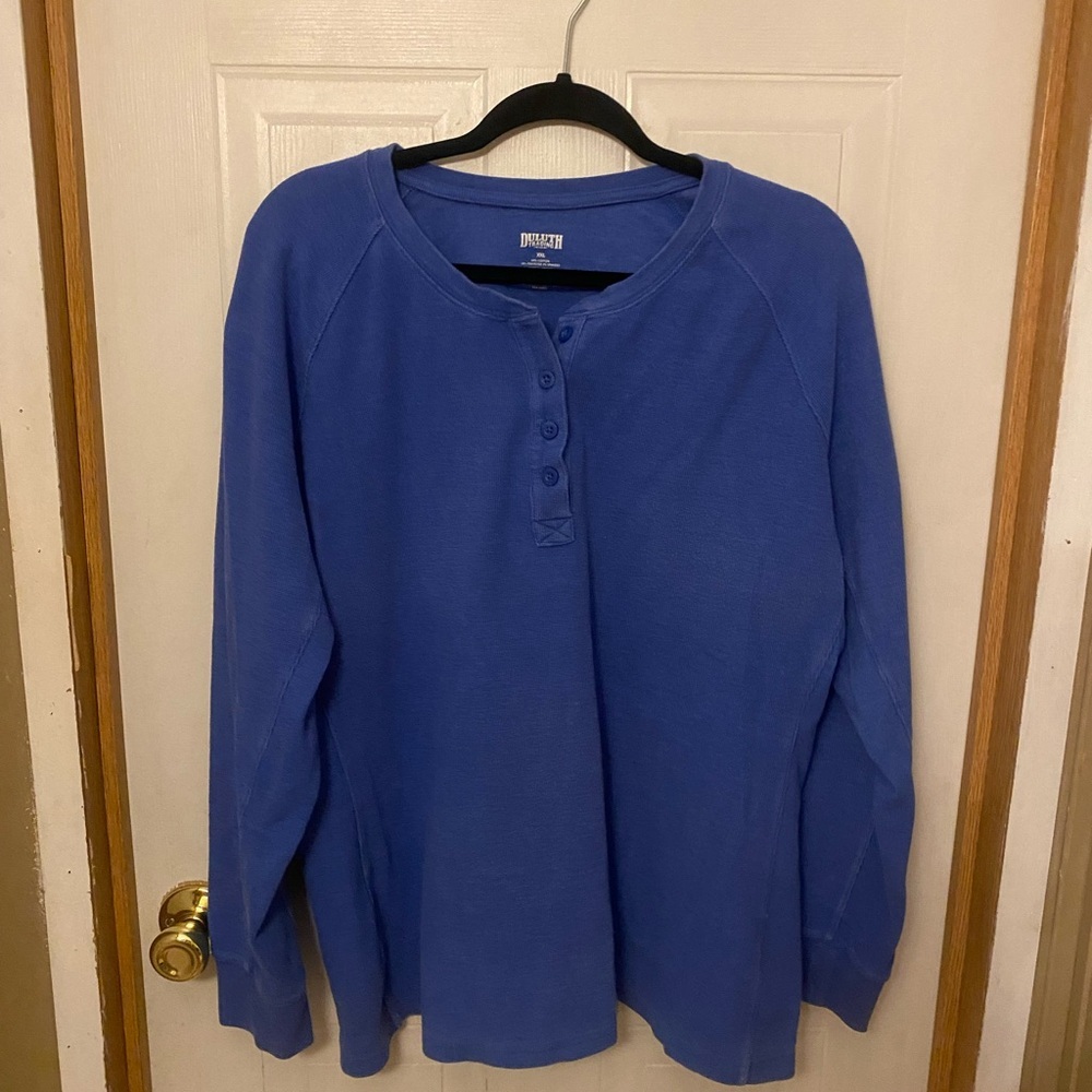 Duluth Trading Co Blue Thermal Henley Tee